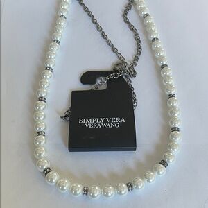 Simply Vera Wang White Pearl Necklace with Silver Accents